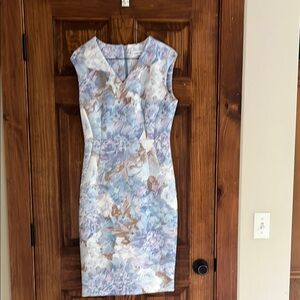 Floral Sleeveless Dress - Blue and Brown